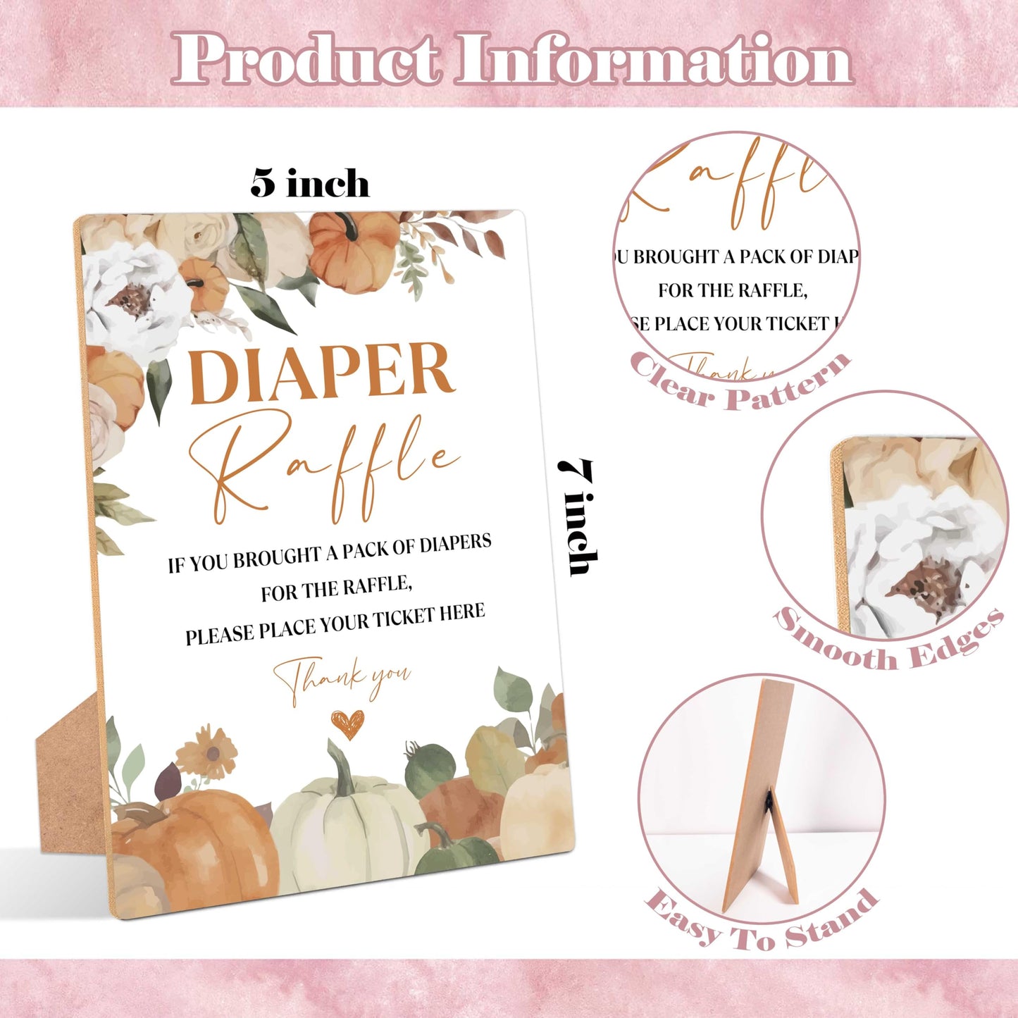 Serach Little Pumpkin Baby Shower Diaper Raffle Sign with Stand & 50 Tickets