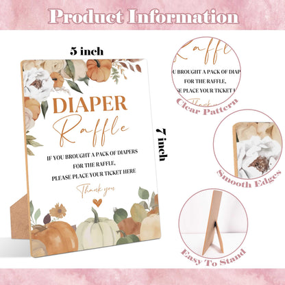 Serach Little Pumpkin Baby Shower Diaper Raffle Sign with Stand & 50 Tickets