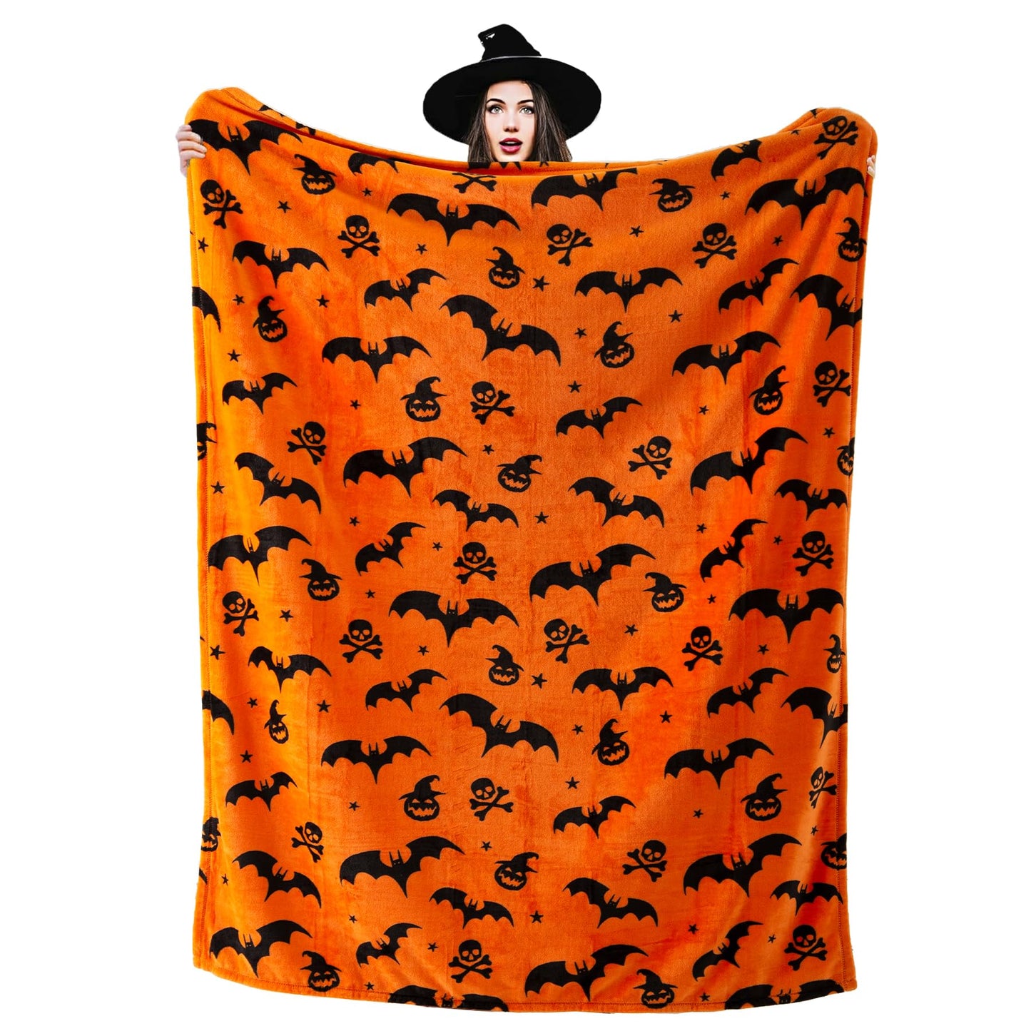 SE SOFTEXLY Ghost Halloween Reversible Pumpkin Fleece Throw Blanket 50x70