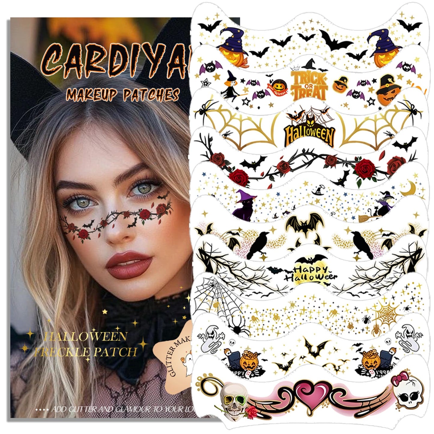 Cardiyar Glitter Freckles 24PCS Waterproof Gold Temporary Face Tattoos