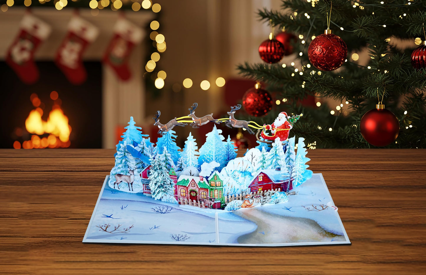 PQ Bees Winter Town Merry Christmas 3D Pop Up Cards w Envelope