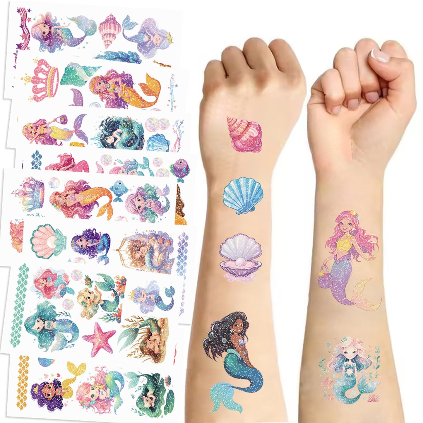 SBOBUY 10 Sheets Yellow Mermaid Temporary Tattoos Birthday Party Supplies