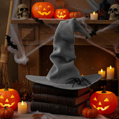 JenPen 2 Pcs Large Halloween Witch Hat Women Velvet Ruched Wide Gray One Size