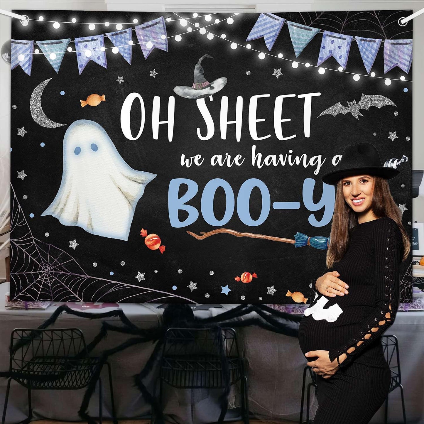 MEHOFOND Halloween Baby Shower Party Backdrop Purple Vinyl 7x5ft