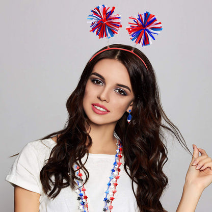 Hicarer 80s Women Tutu Set Pom Pom Headband Necklaces Earrings Red Blue White M