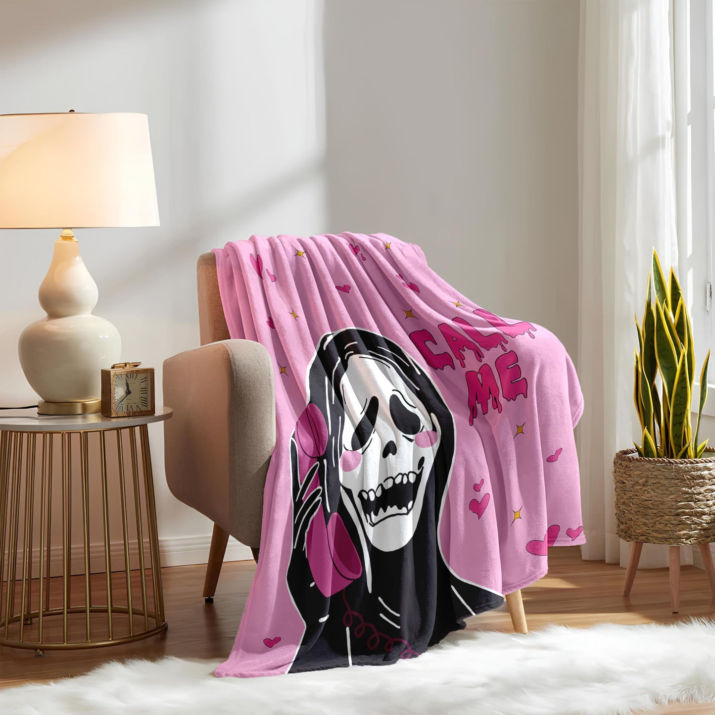 LOSIVISHE Halloween Flannel Throw Blanket Pink Ghost Pattern 50x70 in
