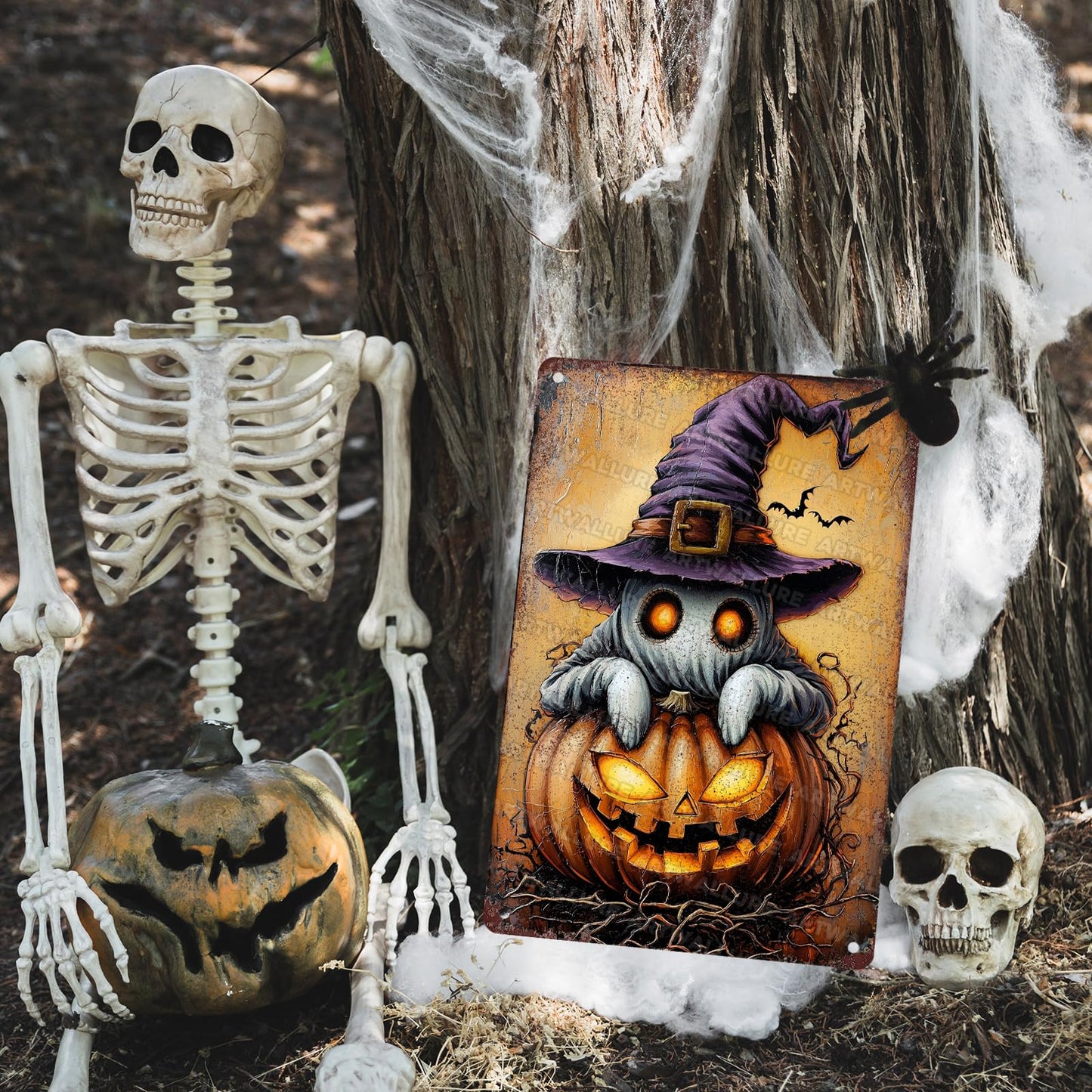 ARTWALLURE Halloween Pumpkin Ghost Vintage Metal Tin Sign 8x12 inch