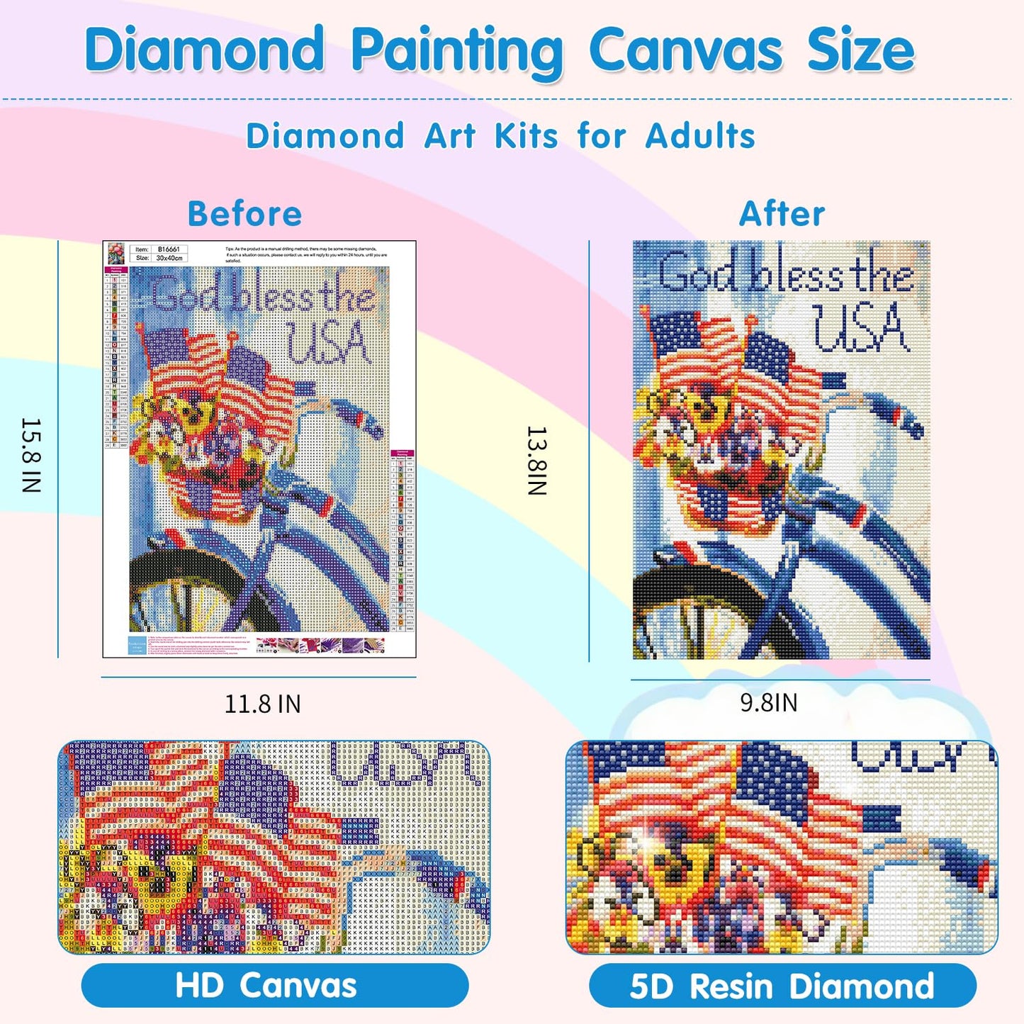 Miairivy God Bless The USA Diamond Art Kit DIY 5D Full Drill 12x16 inches