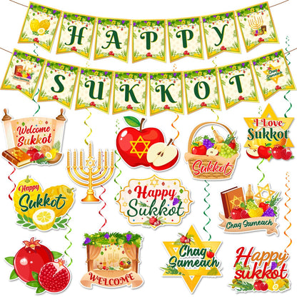 Sukkot Decorations Hanging Swirls Happy Sukkot Banner Ceiling Decor