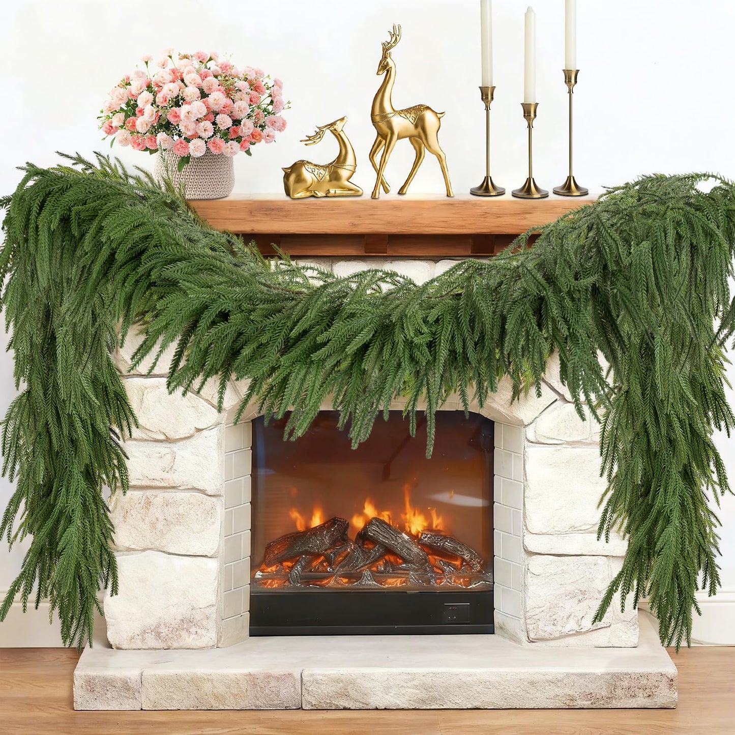 Christmas Norfolk Pine Garland Artificial Greenery Mantle Fireplace Decor 6FT