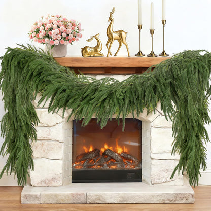 Christmas Norfolk Pine Garland Artificial Greenery Mantle Fireplace Decor 6FT