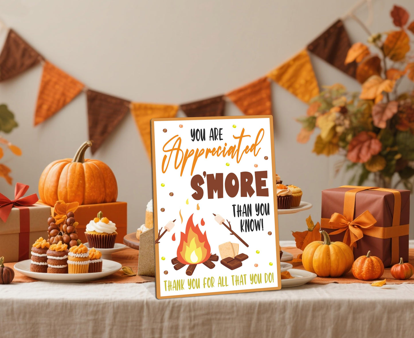 Muruseni Appreciated Smore Fall Party Sign 8x11 Wooden with Stand