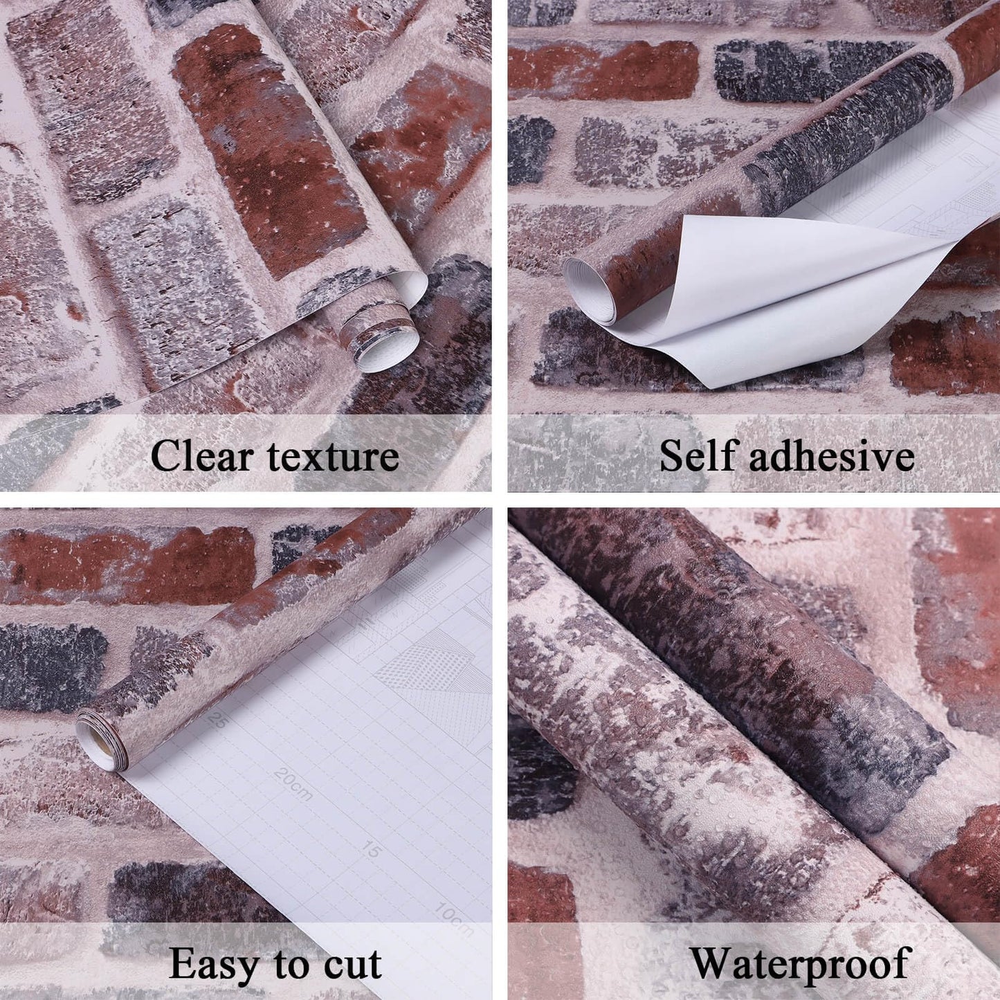 KUKANTST Brick Stone Peel and Stick Wallpaper 17.8"x472" Waterproof Vinyl Roll