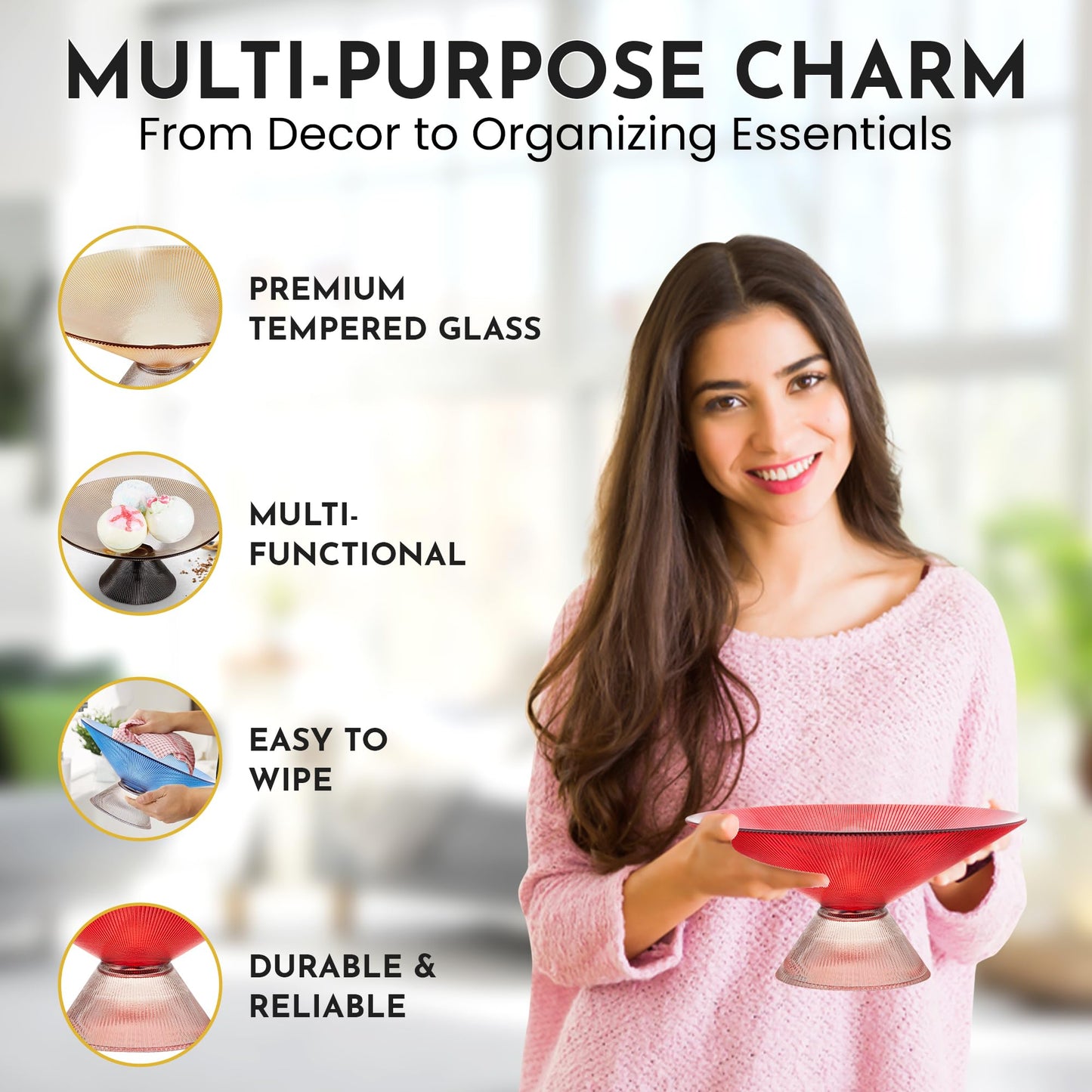 SPRINGBOW 10" Ruby Red Tempered Glass Fruit Bowl with Ripple Pedestal