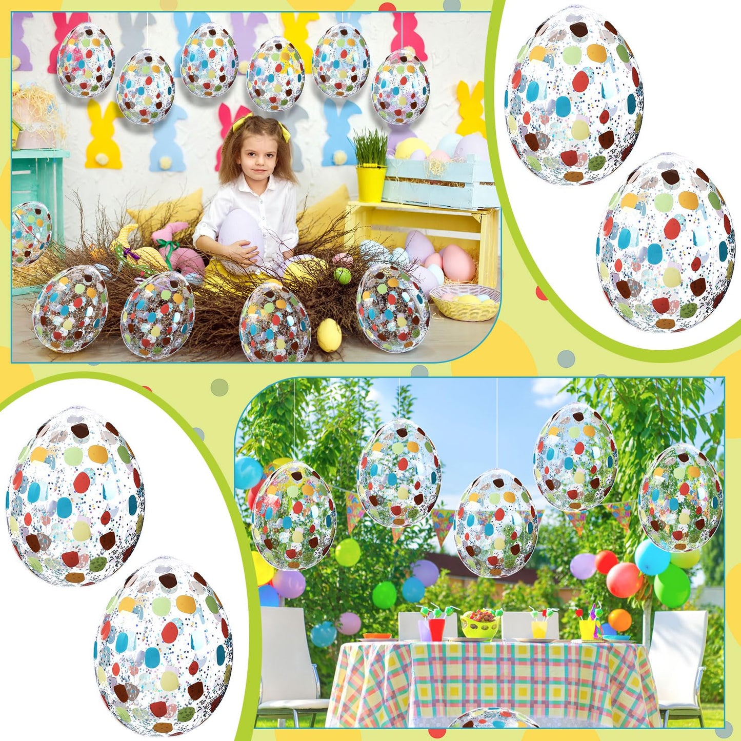 Jetec 12 Pcs Inflatable Easter Eggs 16in Large Glitter PVC Decorations Silver