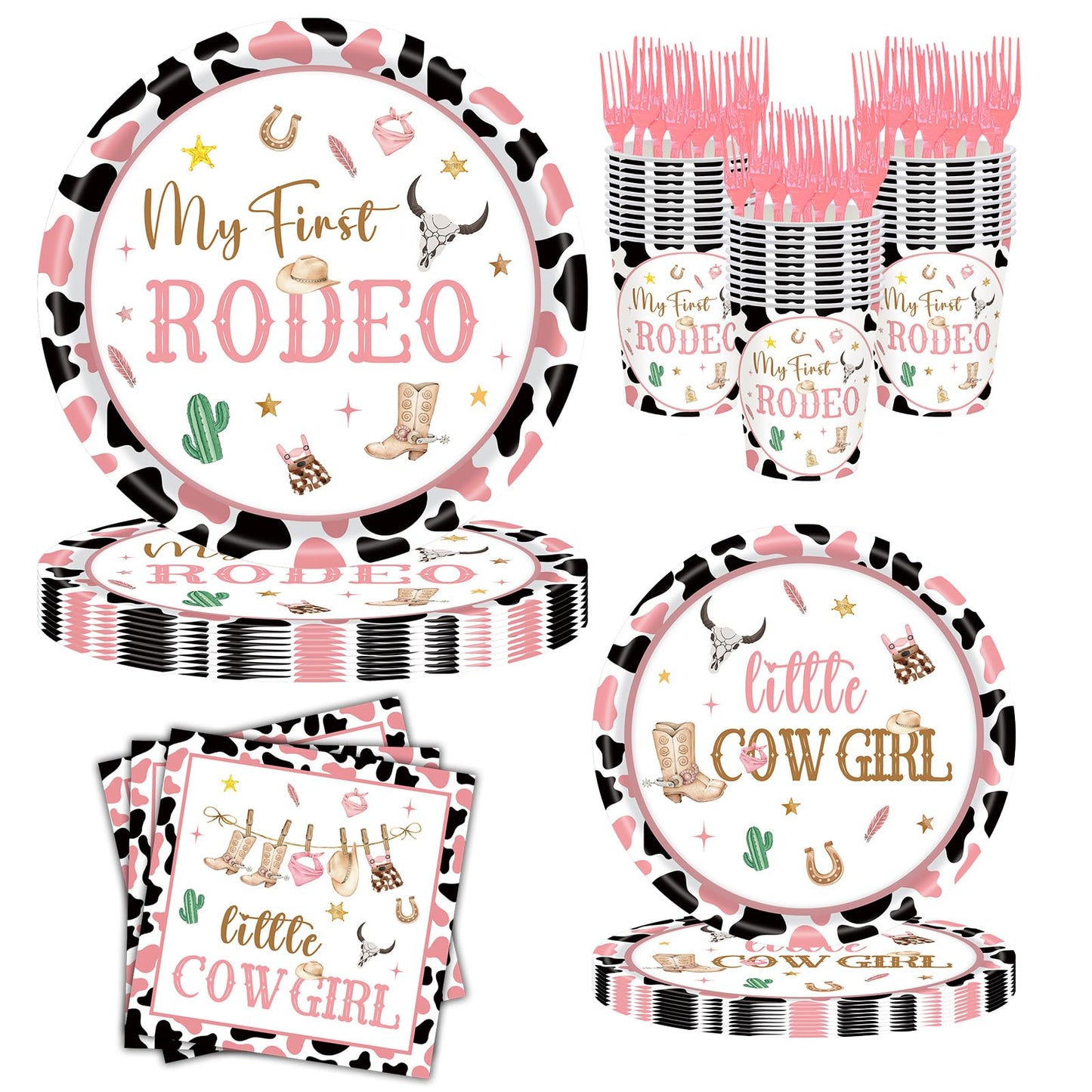 JOYHAPISTAR First Rodeo Birthday Party Supplies Set 120PCS Pink Rustic