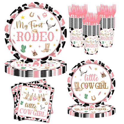 JOYHAPISTAR First Rodeo Birthday Party Supplies Set 120PCS Pink Rustic