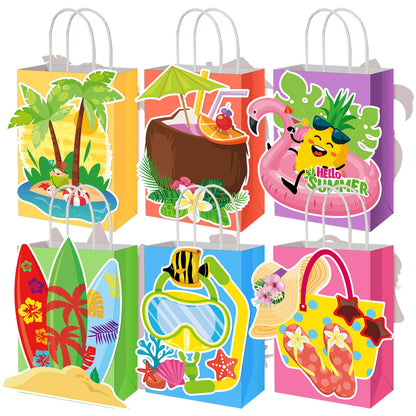 MotiMind 24 Pcs Hawaiian Luau Beach Party Paper Bags with Handles Multicolor