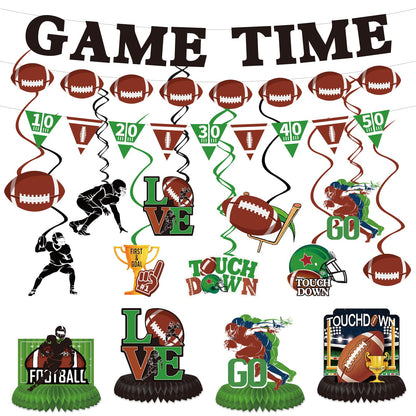 Koeilay Game Time Football Banner & Decorations Green Brown Party Supplies