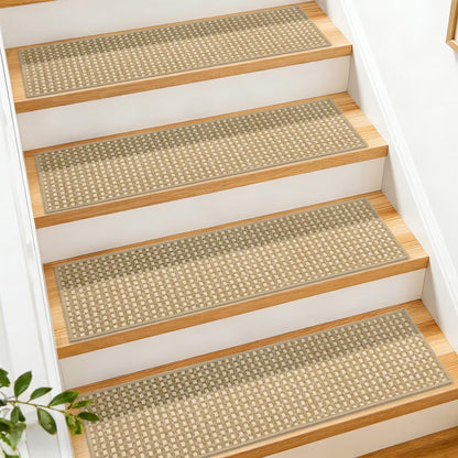 DEXDE 4-Pack Non-Slip Chenille Linen Stair Treads 9x30 Beige