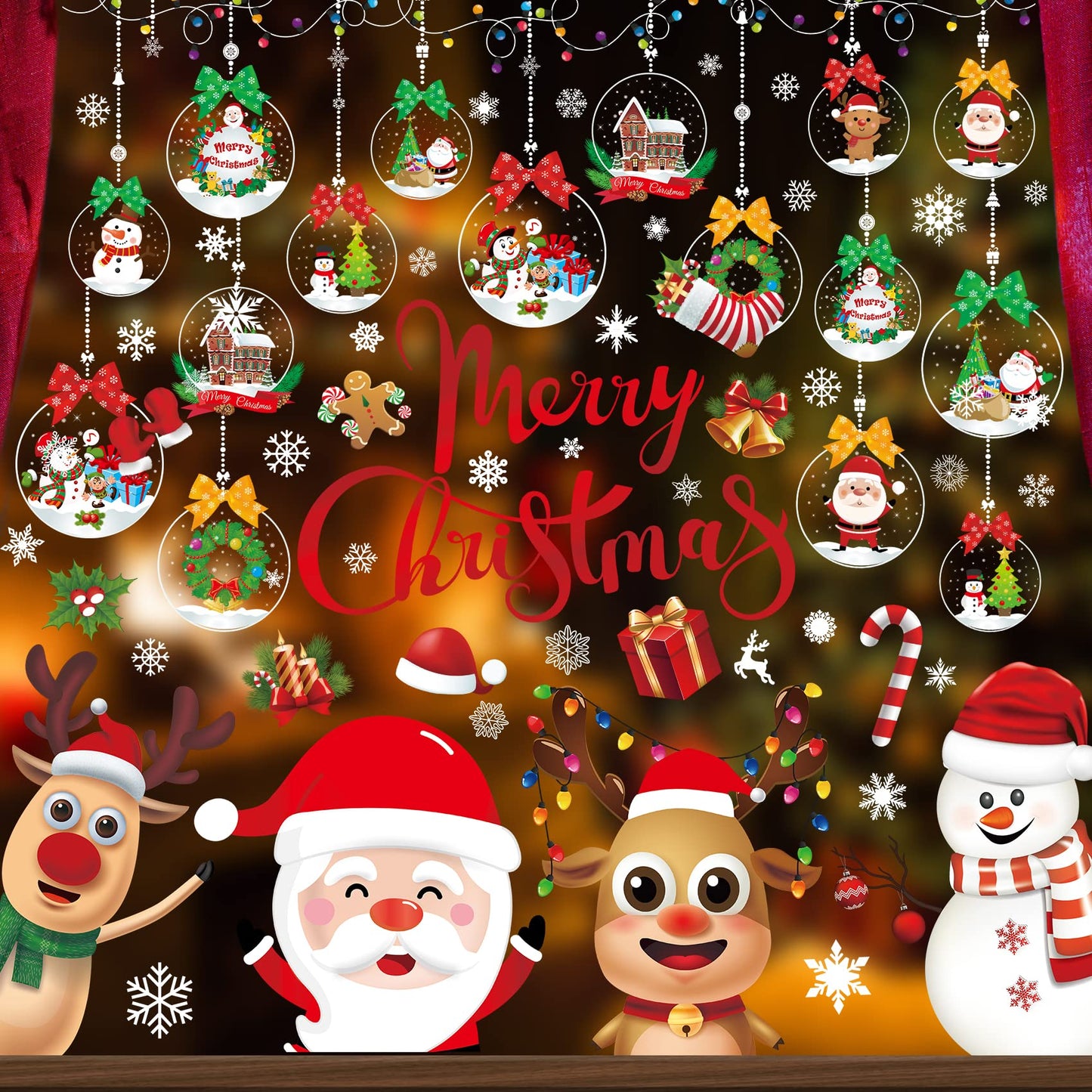 Joyful Start Christmas Window Clings Double Sided Snowflake Decals PVC