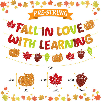 YWLACC Fall in Love with Learning Classroom Banner Autumn Leaves Pumpkin