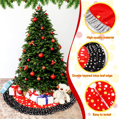 Soulchen Christmas Tree Skirt Double Layer Red Black Yellow Big Wave Point 51"