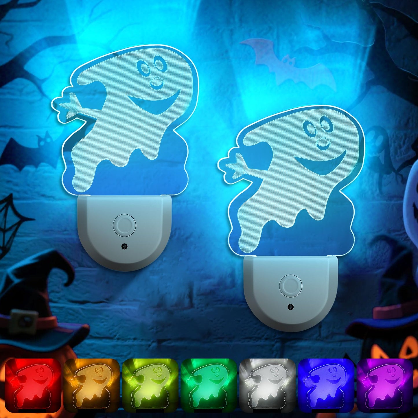 Meonum 2-Pack Christmas Night Light 6-Color LED Dusk-to-Dawn Wall Plug Spooky A
