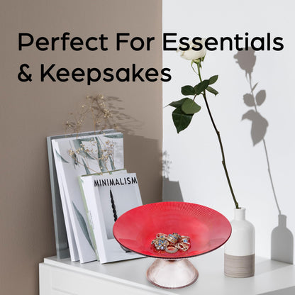 SPRINGBOW 10" Ruby Red Tempered Glass Fruit Bowl with Ripple Pedestal