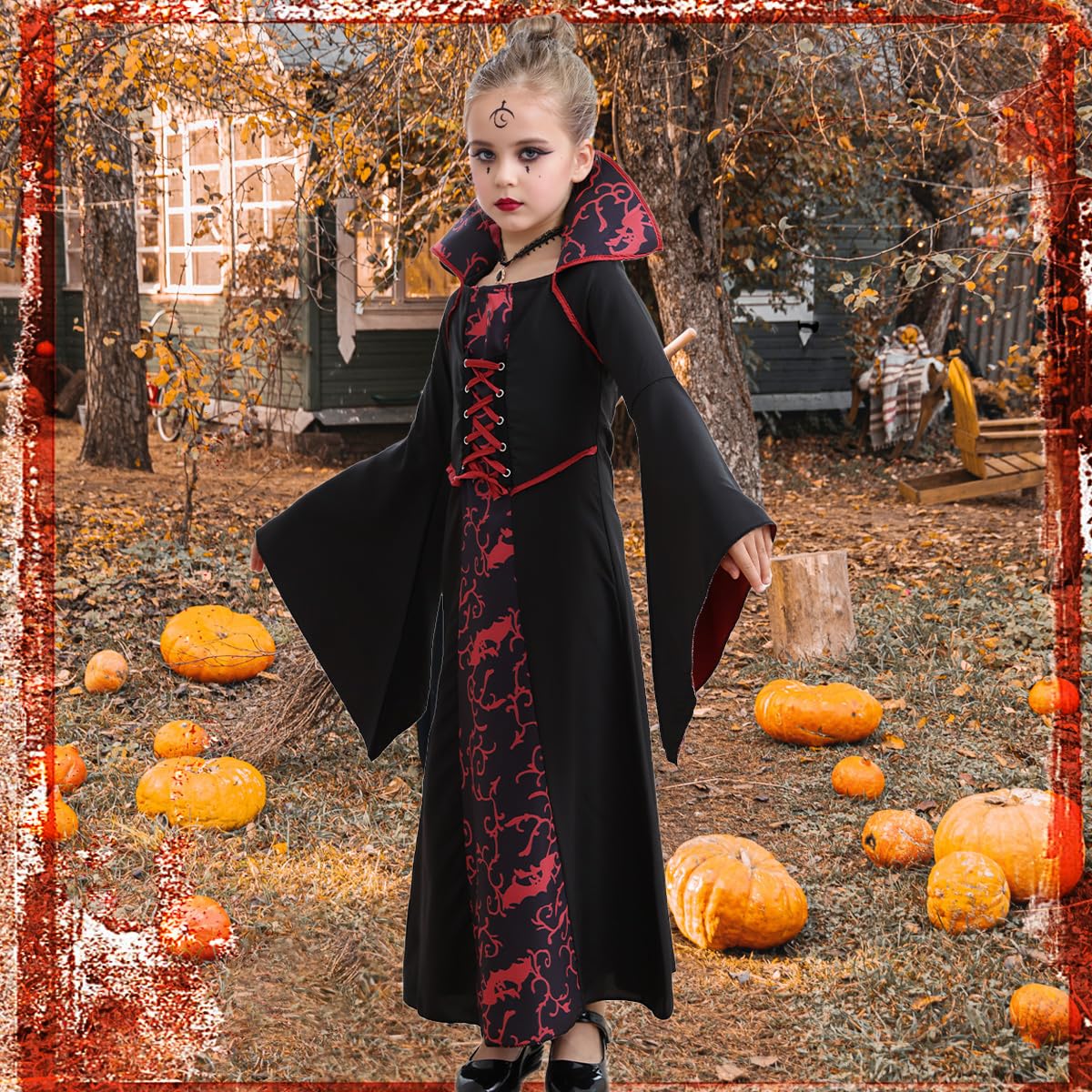 iTVTi Girls Vampire Costume Black Dress Halloween Cosplay 6-7 Years Tag 140