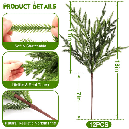 Wsorik 12Pcs 24 Inch Norfolk Pine Stems Artificial Greenery Branches