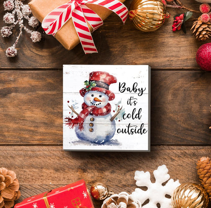 XDFVL Wooden Box Sign Baby It's Cold Outside Snowman Christmas 5x5 Inch