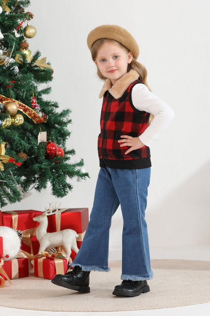 AlisOker Toddler Fleece Buffalo Plaid Puffer Vest Winter Coat Size 3T
