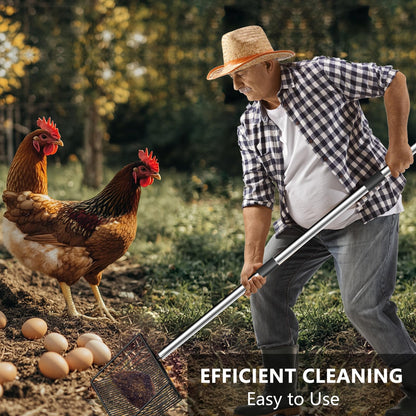 MENGBEI Chicken Poop Scooper Stainless Steel 15-54" Telescoping Handle 8" Wide