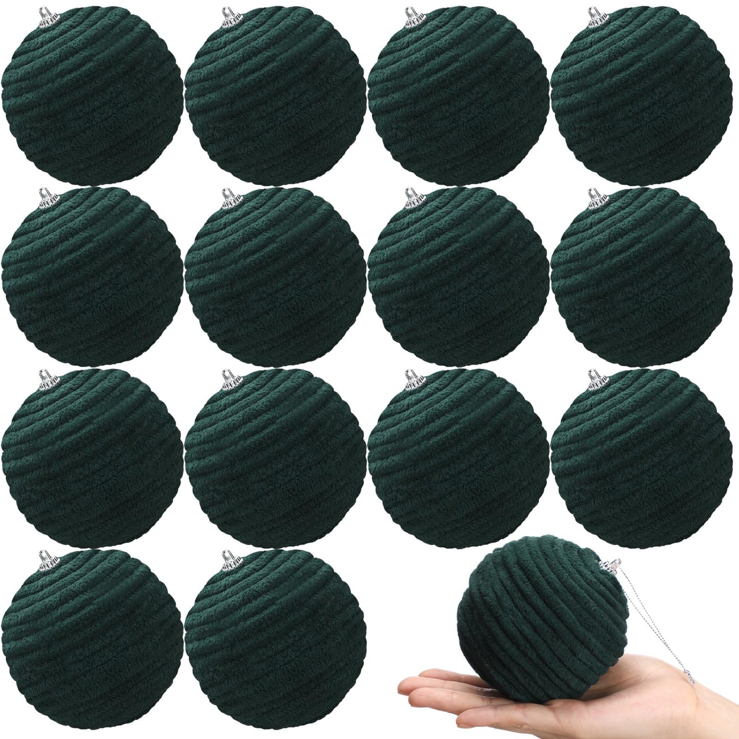 Soulchen 15 Pcs 3.15" Large Green Velvet Flocked Christmas Balls Ornaments