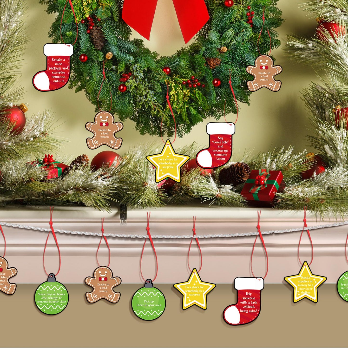 Soulchen 24 Pcs Gingerbread Man Christmas Tree Ornaments with Red Ropes