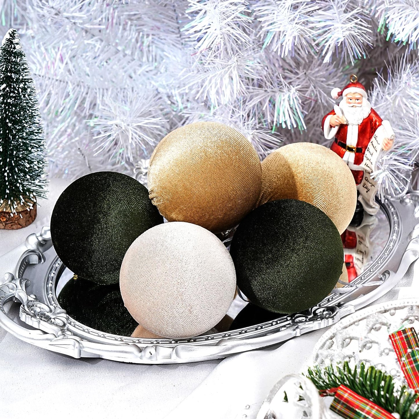 Choonshow Velvet Christmas Ball Ornaments 16 Pack 3.15" Brown Green