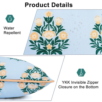 TIDEVERA Throw Pillow Cover Water Repellent Baby Blue Orange Floral 18x18
