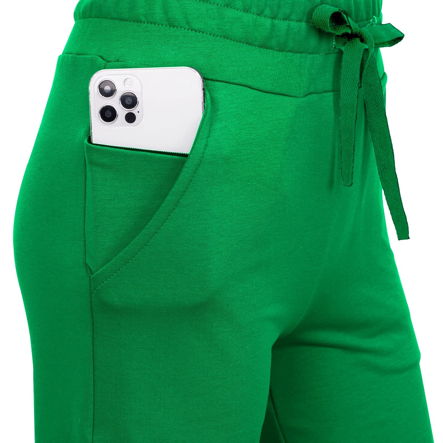 RESHE Womens Capri Pants Yoga Wide Leg Drawstring Pockets Green Size 2XL