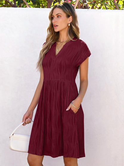 ANRABESS Womens Summer V Neck Cap Sleeve Tunic Dress Wine Red Size L