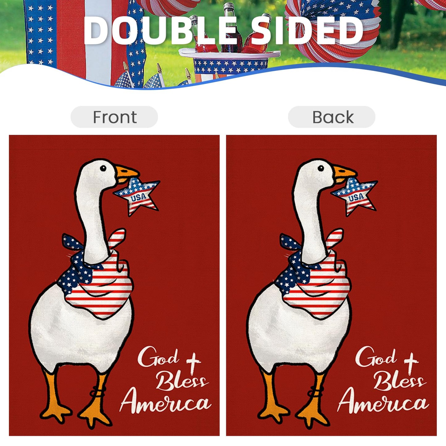 EKOREST Patriotic Garden Flag 12x18in Double Sided Funny Goose Red White Blue