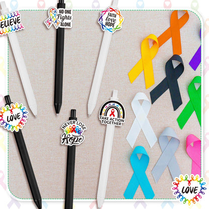 Epakh 24 Pcs Cancer Awareness Ribbon Ballpoint Pens Black Ink White Black