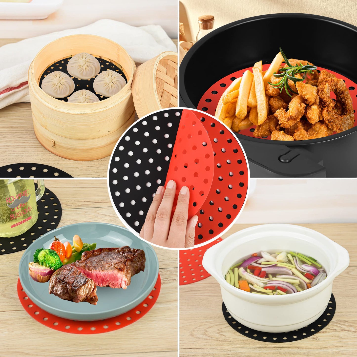 Viwehots Silicone Air Fryer Liners 8" Non Stick Reusable 4 Pack Mixed Colors