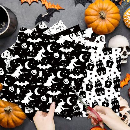 Halloween Scrapbook Paper 24 Sheets 11.8x11.8 Black & White Double-Sided