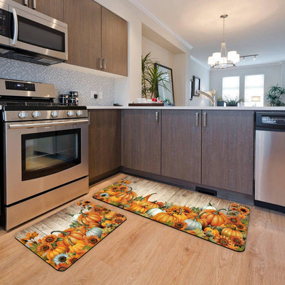 APROPHIC Fall Pumpkin Kitchen Mat Rugs Set of 2 Non Slip Washable 16x24+16x41