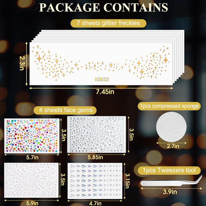 Mity Rain Face Glitter Gems Stickers 10 Sheets Star Freckles Single Pattern