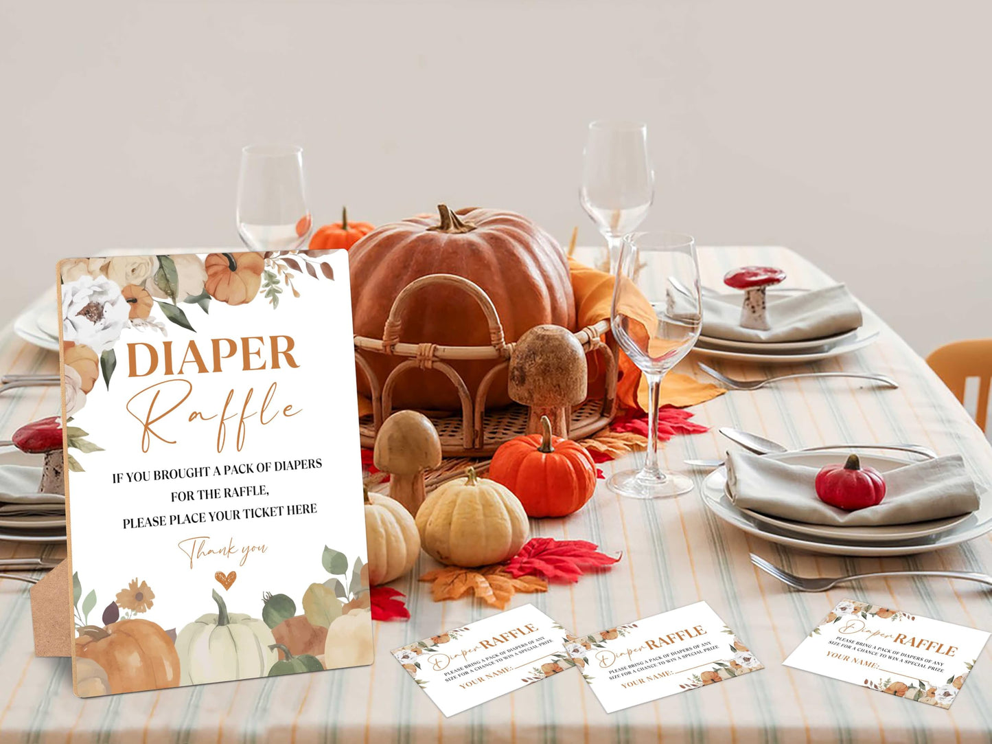 Serach Little Pumpkin Baby Shower Diaper Raffle Sign with Stand & 50 Tickets