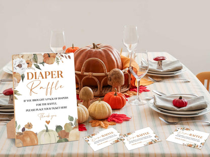 Serach Little Pumpkin Baby Shower Diaper Raffle Sign with Stand & 50 Tickets