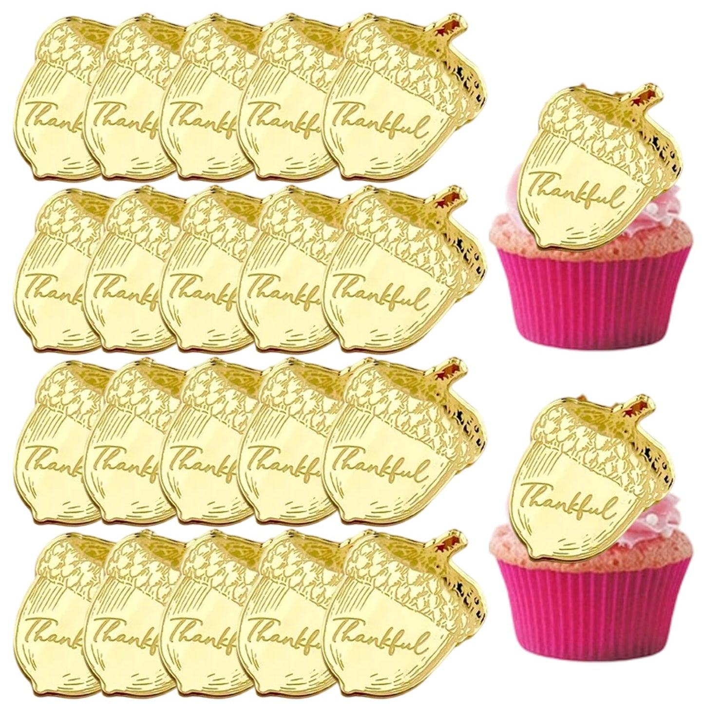 mdgfge 20Pcs Thanksgiving Gold Chestnut Acrylic Cupcake Toppers Decor