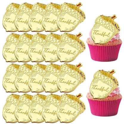 mdgfge 20Pcs Thanksgiving Gold Chestnut Acrylic Cupcake Toppers Decor